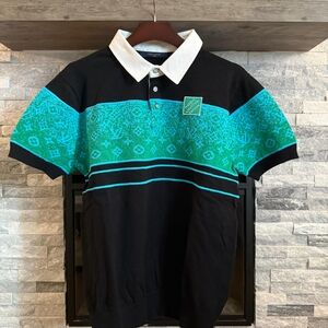 Louis Vuitton Monogram Jacquard Stripe Polo Shirt Black Green LV Logo Size Small